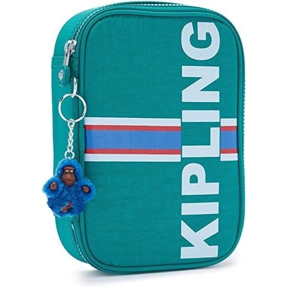 Kipling 100 Pens Pouch Multi Function Case Cosmetic Organize Bag Pine Green NWT - Picture 1 of 9